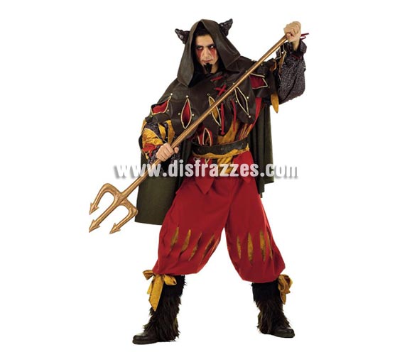 Disfraz de Diablo Nephisto Extralujo. Alta calidad en telas y acabados. Fabricado en España. Disponible en varias tallas. Incluye pantalón, cinturón, cubrebotas y camisa con capa. Tridente NO incluido.