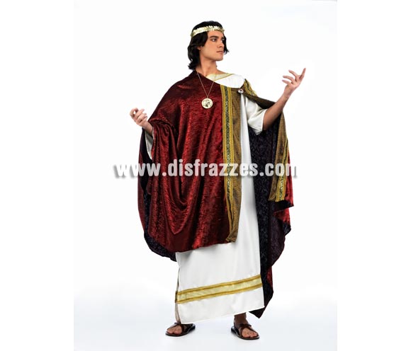 Disfraz de Prestor de Roma Deluxe para hombre. Alta calidad, hecho en España. Disponible en varias tallas. Incluye túnica y capa. Corona y colgante NO incluidos, podrás encontrar en nuestra seccón de Complementos.
