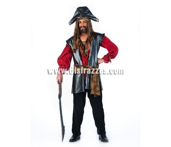 Disfraz de Pirata Corsario Deluxe para hombre. Alta calidad, hecho en España- Disponible en varias tallas. Incluye camisa, chaleco, fajín, pantalón y gorro. Espada NO incluida, podrás encontrar en nuestra sección de Complementos.