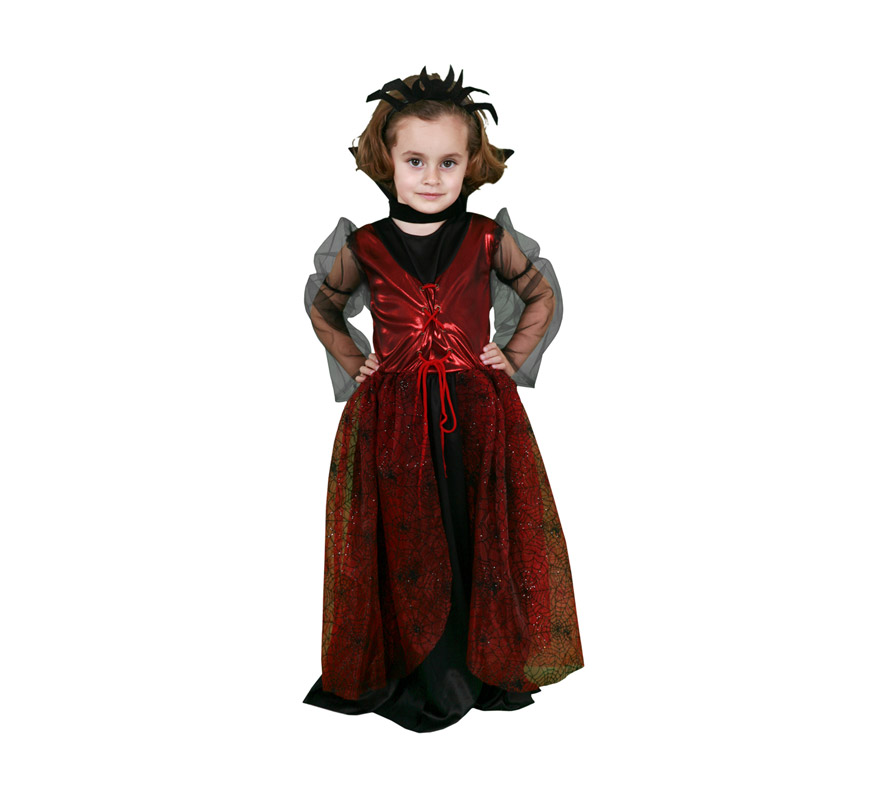 Disfraz de Vampiresa Arácnida talla de 7 a 9 años. Incluye tocado, cuello y vestido.