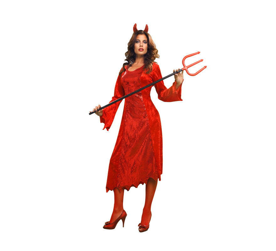 Disfraz de Diablesa o Demonia traje largo adulta de Halloween. Talla estándar M-L = 38/42. Incluye diadema y vestido con rabo. Tridente NO incluido, podrás verlo en la sección de Complementos. Éste disfraz de Halloween es ideal para celebrar la Fiesta de la Noche de las Brujas cada vez más arraigada en nuestro País en Pub's, Discotecas, Casas particulares,  Restaurantes o Colegios y ayudar a crear un ambiente terrorífico y tenebroso indispensable para la Noche de Halloween la cual se celebra la víspera de Todos los Santos.
¡¡Compra tu disfraz para Halloween en nuestra tienda de disfraces, será divertido!!