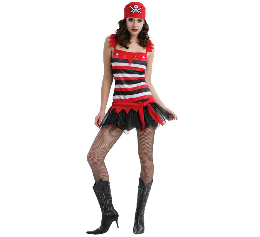 Disfraz de Pirata Sexy adulta. Talla standar M-L = 38/42. Incluye vestido y pañuelo para la cabeza. Un disfraz muy sexy para el Carnaval y fresquito para el verano.
