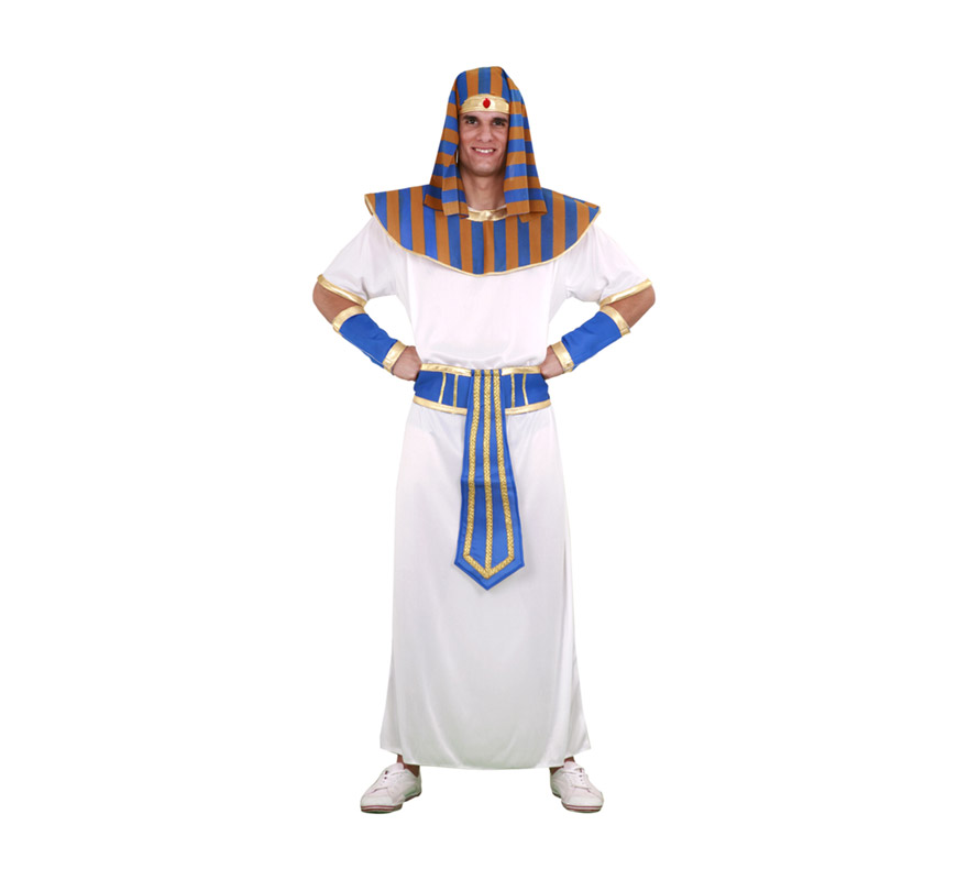 Disfraz de Faraón adulto. Talla Standar M-L = 52/54. Incluye tocado de la cabeza, cuello, túnica, cinturón y muñequeras. Disfraz de Egipcio, Tutankamon o Ramses para hombre.
