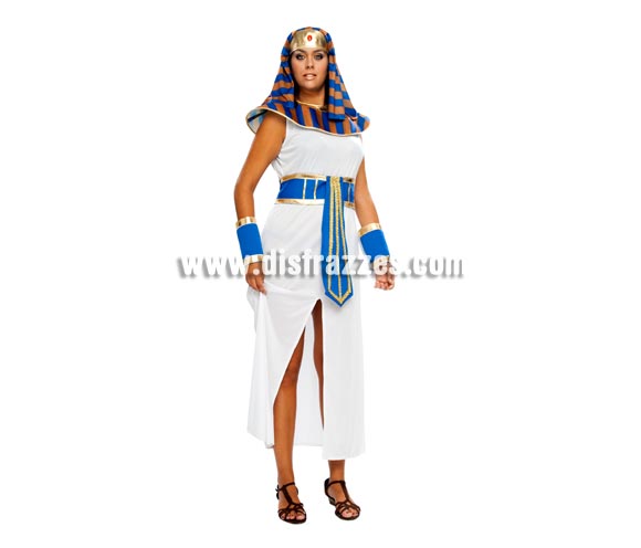 Disfraz barato de Faraona talla XL para mujer. Talla XL = 44/48. Incluye tocado, cuello, túnica cinturón y muñequeras. Éste disfraz de Cleopatra es de talla más grande para las chicas que no están tan delgadas.