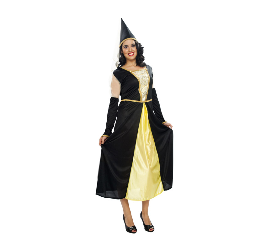 Disfraz barato de Reina Medieval para mujer. Talla XL = 44/48. Incluye vestido y gorro. Un traje perfecto para Ferias y Fiestas Medievales.