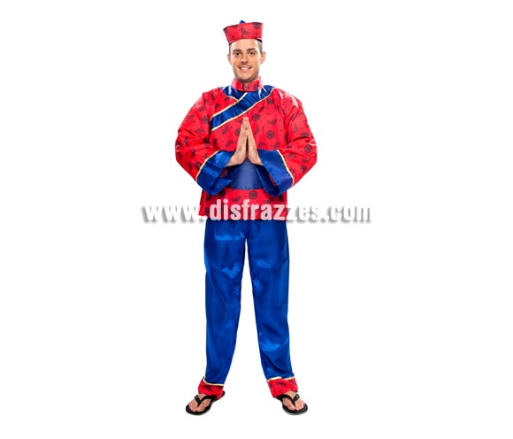 Disfraz de Chino para hombre. Talla XL = 54/58. Incluye sombrero, camisa, cinturón y pantalones.