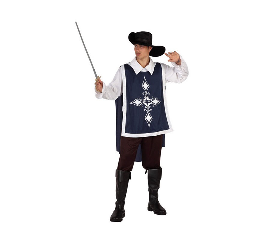 Disfraz de Mosquetero Azul para chicos. Talla 1 ó talla S 48/52. Incluye pantalón, camisa, casaca y sombrero. Cubrebotas y espada NO incluidos, podrás encontrar en nuestra sección de Complementos.