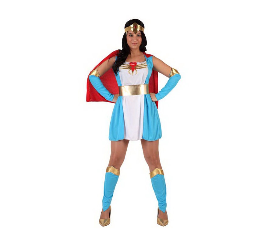 Disfraz de Super Heroína azul sexy para mujer. Talla 2 ó talla standar M-L 38/42. Incluye disfraz completo.