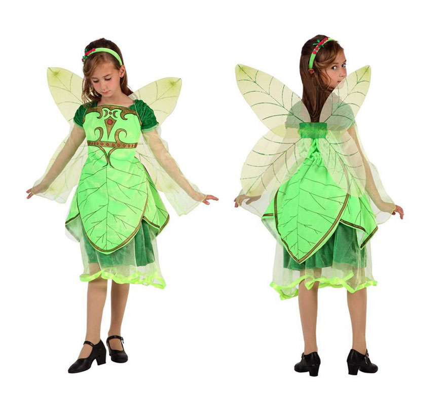 Disfraz de Hada del bosque con Alas para niñas de 5 a 6 años. Incluye disfraz completo.