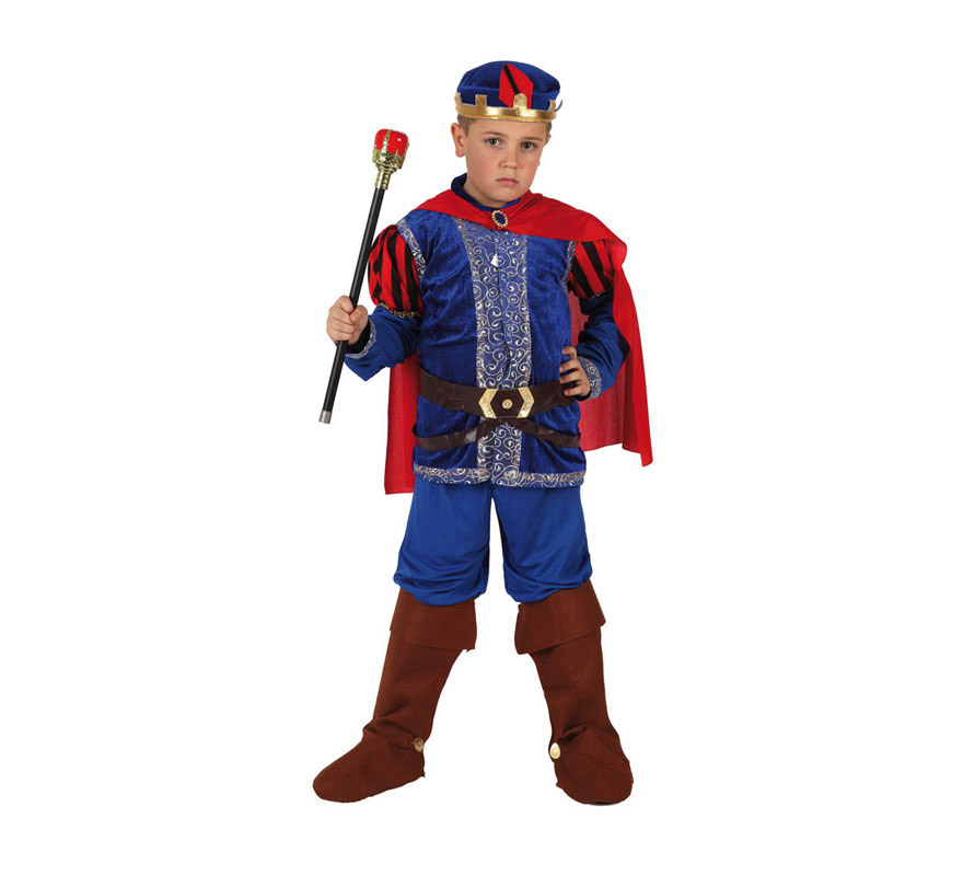 Disfraz de Príncipe Medieval para niños de 3 a 4 años. Incluye disfraz completo SIN cetro. El cetro lo podrás encontrar en la sección de Complementos. Disfraz de Príncipe de cuento Azul para niños.