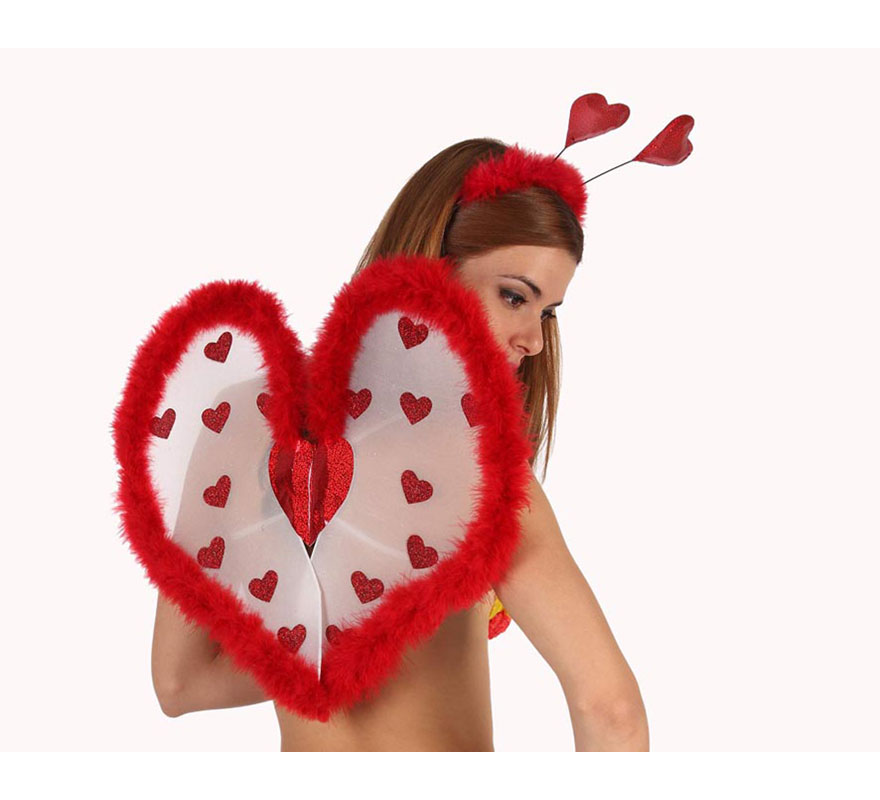 Alas de Corazones con antenas. Ideal para Despedidas de Soltera y como Complemento para el disfraz de Cupido.