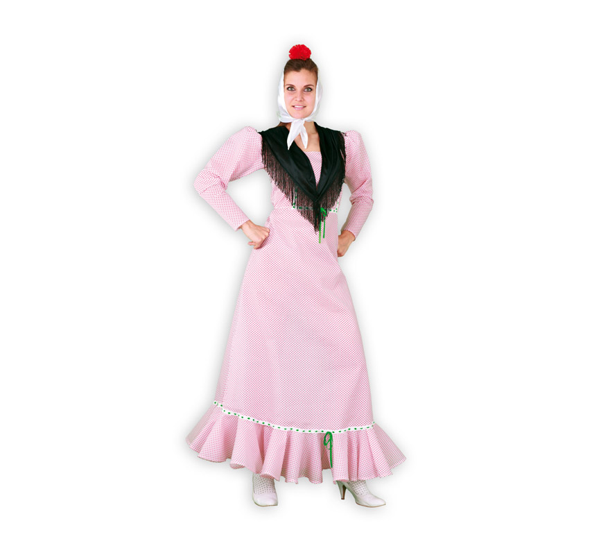 Disfraz de Madrileña o Chulapa para mujer. Talla standar M-L = 38/42. Incluye vestido, pañuelo de la cabeza y mantoncillo. Flor NO incluida. Éste disfraz es ideal para la Feria de San Isidro de Madrid y para cualquier Fiesta de disfraces del año. La pareja de éste disfraz es la ref. 08270BT o 08271BT que es el disfraz de Madrileño en talla Universal y en talla XL.