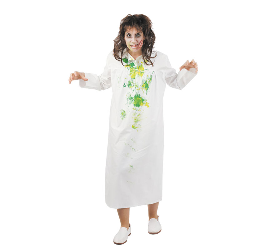 Disfraz de Niña del Exorcista para mujer. Talla única 44. Incluye bata impresa. Fabricado en España.