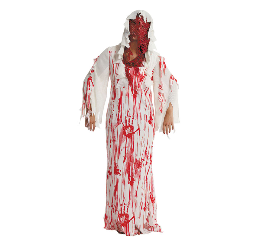 Disfraz de Muerta Viviente para mujer. Talla única 44. Incluye túnica y capucha. Fabricado en España.