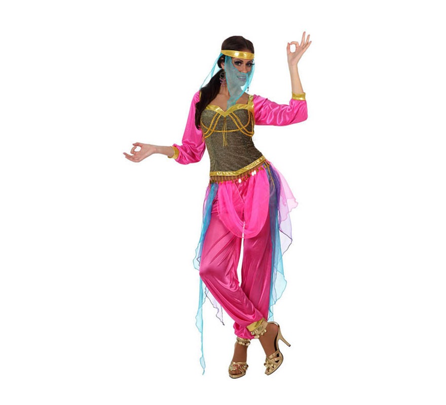 Disfraz de Bailarina Árabe rosa de mujer. Talla 2 ó talla Standar M-L 38/42. Incluye camisa, pantalón y tocado. Con éste traje podrás disfrazarte de Jasmine y ser una auténtica Princesa.