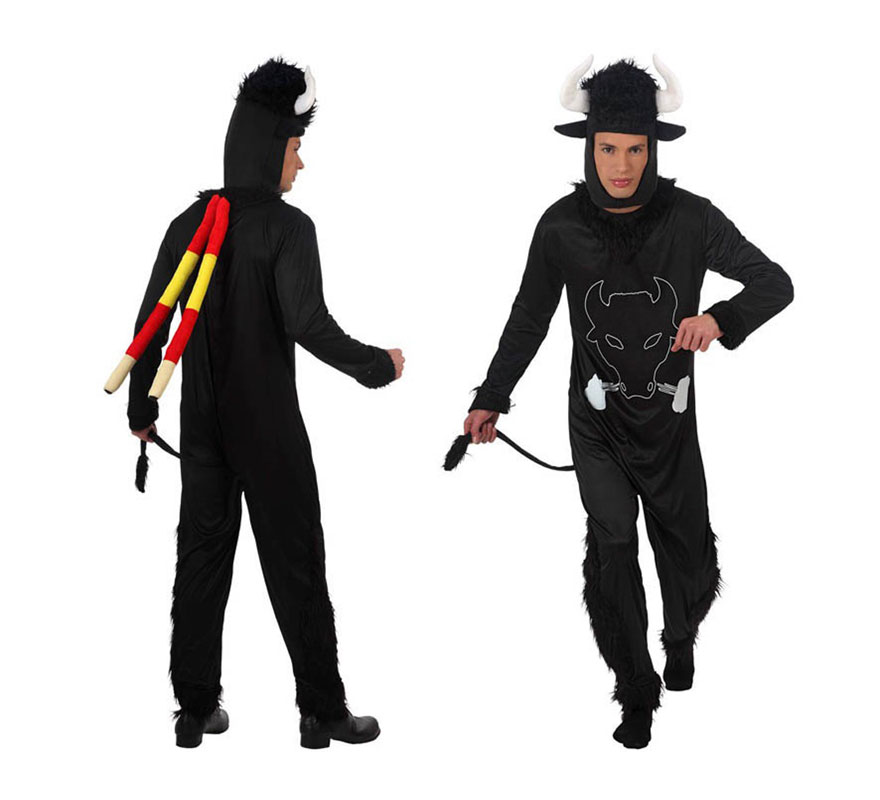 Disfraz de Toro con banderillas para hombre. Talla 2 ó talla Standar M-L 52/54. Inclluye mono, capucha y banderillas. Perfecto para hacer Fiesta Española con Toreros, Sevillanas, Bailaores, etc. Olé!