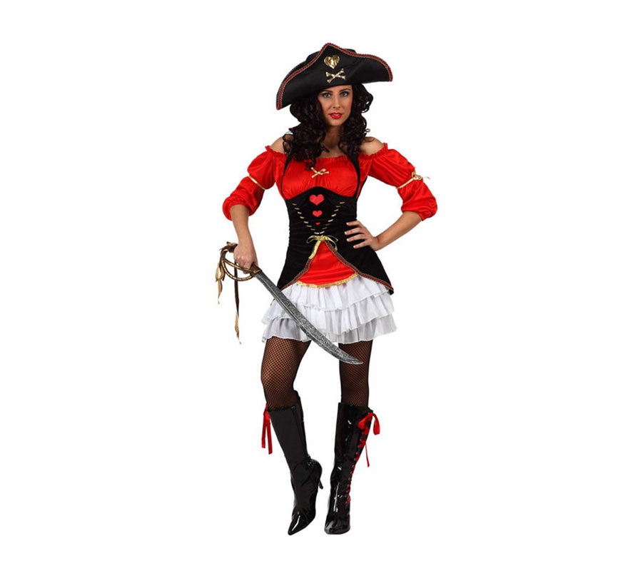 Disfraz de Capitana Pirata para mujer. Talla XL 44/48. Incluye sombrero, falda y camisa.