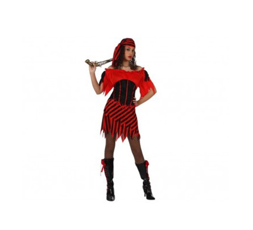 Disfraz de Pirata sexy a rayas para mujer. Talla XL 44/48. Incluye vestido y pañuelo.