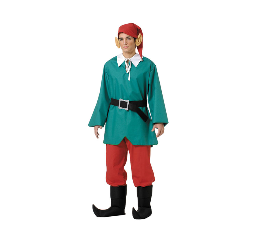 Disfraz de Elfo o Duende para hombre.Talla 52 Universal de adultos. Incluye casaca, pantalón, cinturón, gorro y cubrebotas. Resto de accesorios NO incluidos, podrás verlos en la sección de Complementos. Fabricado en España. Perfecto para acompañar a Papa Noel éstas Navidades.