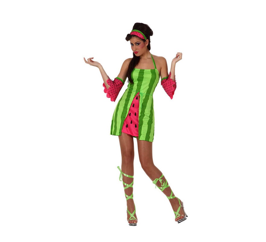 Disfraz de chica Sandía para mujer. Talla 2 ó talla Standar M-L 38/42. Incluye vestido, manguitos y cinta de la cabeza.