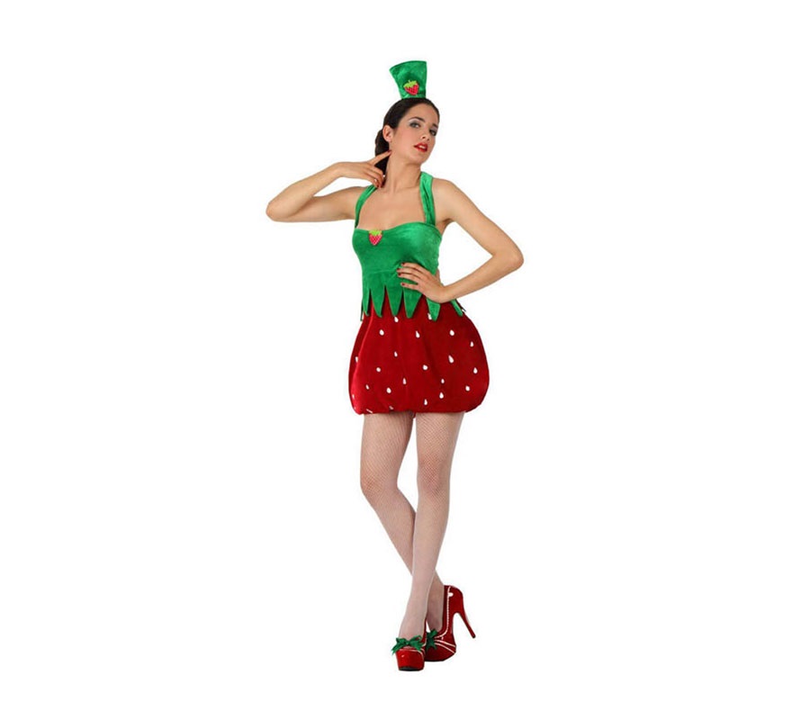 Disfraz de Chica Fresa para mujer. Talla 2 ó talla Standar M-L 38/42. Incluye vestido y gorro.