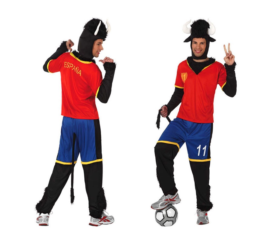 Disfraz de Toro Futbolista de la Selección Española para hombre. Talla Standar M-L = 52/54. El disfraz perfecto para animar a nuestra Selección Española sobre todo en la Eurocopa y en el Mundial.