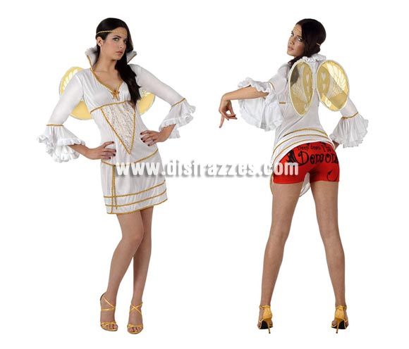 Disfraz de Angel Sexy para mujer. Talla 2 ó talla Standar M-L 38/42. Incluye vestido, alas, braguitas y cinta del pelo. La verdad es que éste disfraz tiene múltiples usos, sirve para Carnaval (para ir diferente a los demás), también sirve para Despedidas de Soltera (por el tema de que lleva las braguitas de Demonio) y por supuesto sirve también para Navidad, pero en ésta época no se te ocurra enseñar las bragas, jejejejejeje.