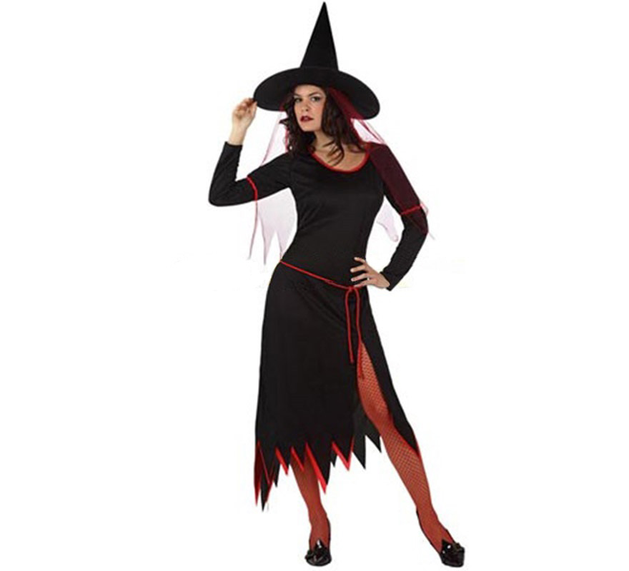 Disfraz de Bruja para mujer. Talla Standar M-L 38/42. Incluye vestido, cinturón y gorro. Medias NO incluidas, podrás verlas en la sección de Complementos.
