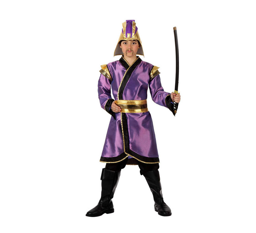 Disfraz de Japonés para niños de 7 a 9 años. Incluye pantalón, cinturón, casaca y gorro. Espada NO incluida, podrás verla en la sección de Complementos. Disfraz de Guerrero Samurai para niños muy original.