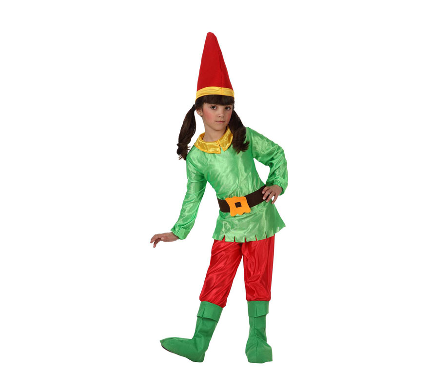 Disfraz de Enanita para niñas de 3 a 4 años. Incluye disfraz completo. Un disfraz que también sirve para disfrazar a los niños de Duendes en Navidad.