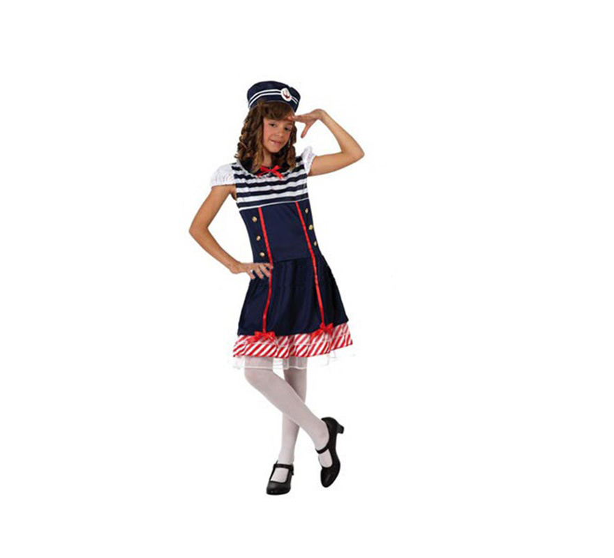 Disfraz de Marinera para niñas de 7 a 9 años. Incluye vestido y gorro. Zapatos y medias NO incluidas. 