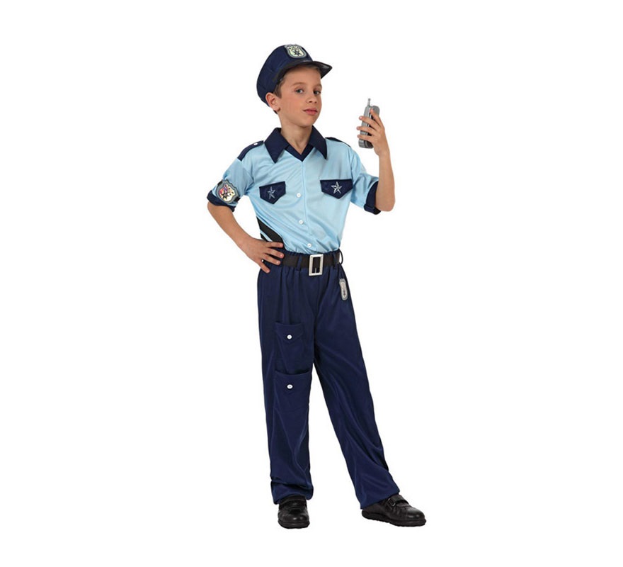 Disfraz de Policía para niños de 10 a 12 años. Incluye pantalón, camiseta y gorra.