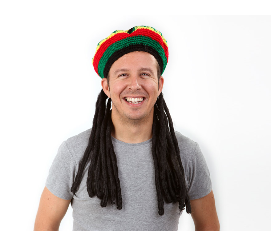 Sombrero con peluca Rastafari o Bob Marley.