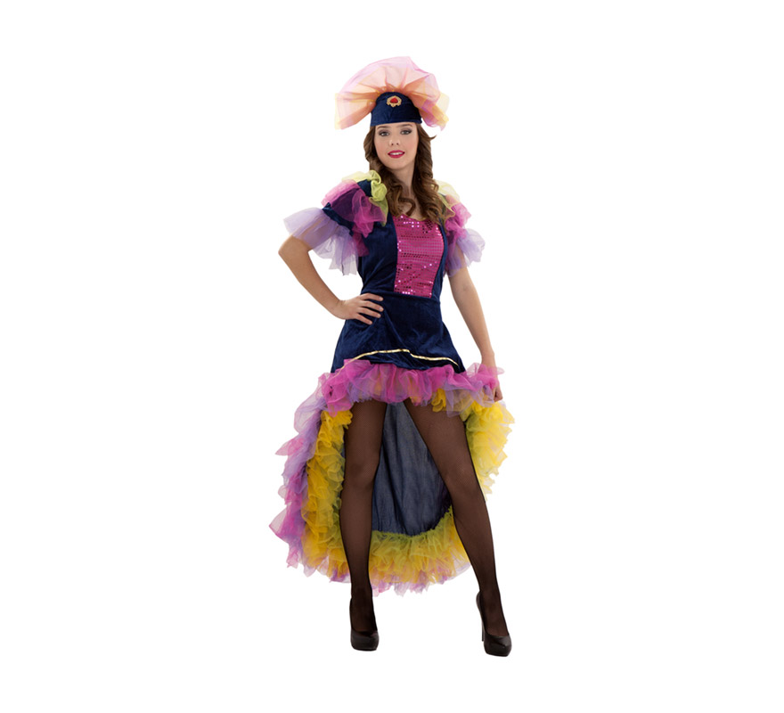 Disfraz de Salsa talla S para mujer. Talla S = 34/38 ideal para adolescentes y para chicas delgadas. Incluye vestido y tocado del pelo. Disfraz de Caribeña, Rumbera o Brasileña para mujer.