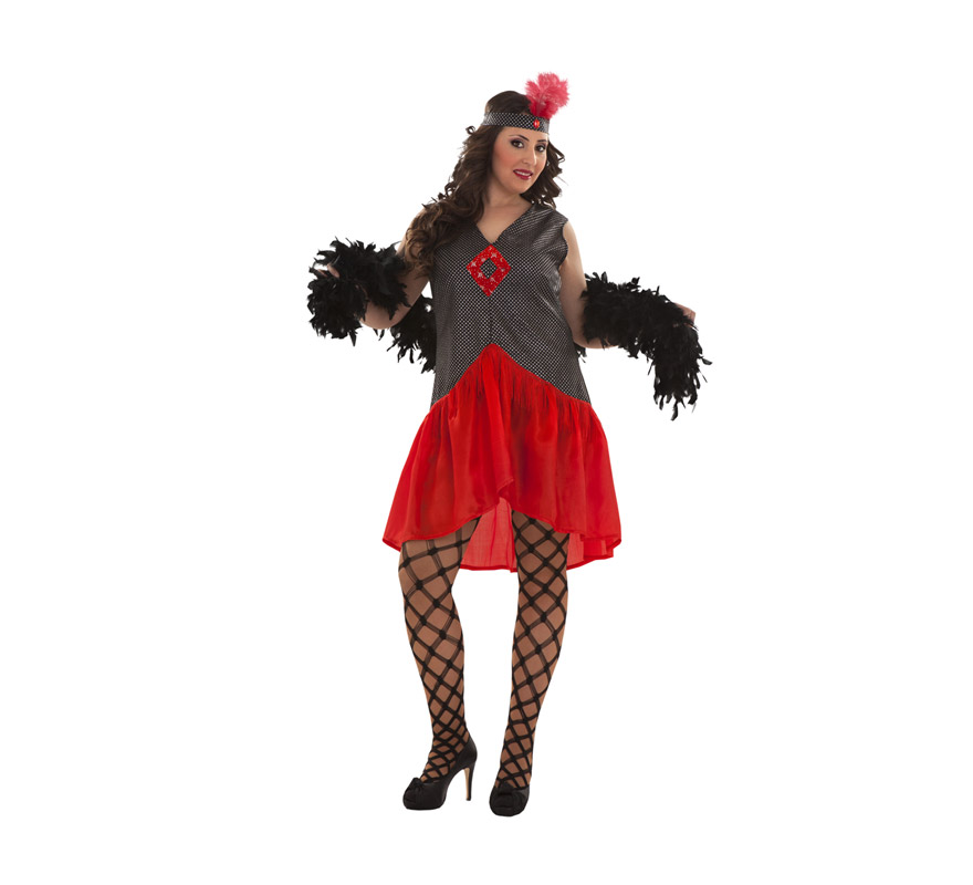 Disfraz de Mujer de los Años 20. Talla XL = 44/48. Incluye tocado y vestido. Boa y medias NO incluidas, podrás verla en la sección de Complementos. Éste disfraz es perfecto para revivir la época de los Gánsters de los Años 20 en América.