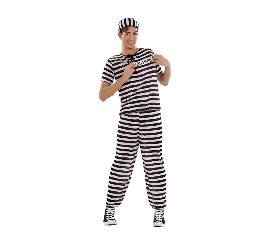 Disfraz de Preso o Prisionero para chicos. Talla S = 48/52 y/o para chicos de 14 a 16 años. Incluye camisa, pantalón, gorro y número. Éste disfra de Presidiario es perfecto para Despedidas de Soltero.