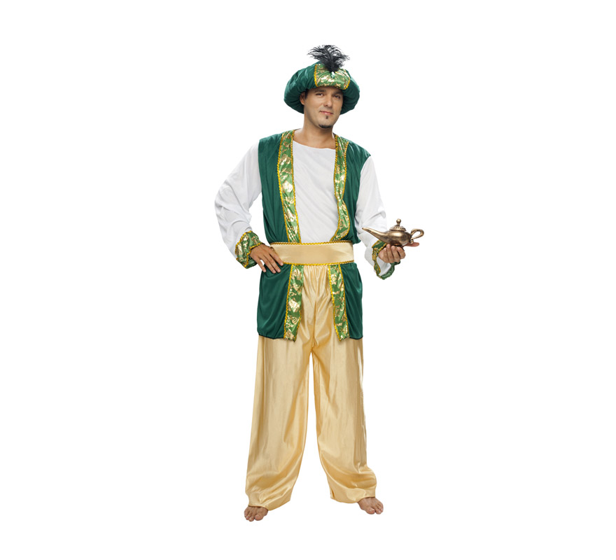 Disfraz de Sultán o Paje Real adulto para Navidad o para Carnaval barato. Talla XL = 54/58. Incluye sombrero, camisa, cinturón y turbante. Babuchas y Lámpara Maravillosa NO incluidas, podrás verlas en la sección de Complementos. Traje de Paje Real para Cabalgatas de Reyes Magos.