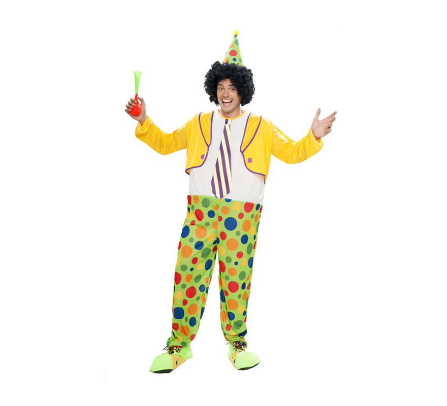 Disfraz de Payaso Aro Adulto barato para hombre. Talla XL = 54/58. Incluye mono con aro y sombrero. Peluca, bocina y zapatones NO incluidos, podrás verlos en la sección de Complementos.