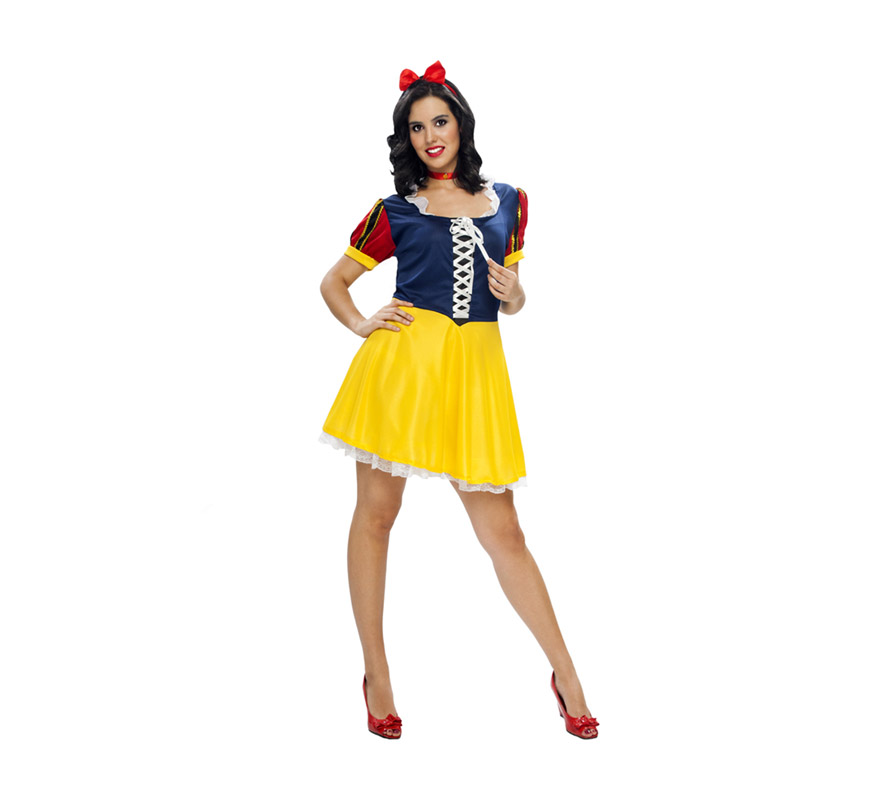 Disfraz barato de Blancanieves Sexy para mujer. Talla XL = 44/48. Incluye diadema, gargantilla y vestido. Un disfraz Super sexy para no pasar despercibida.
