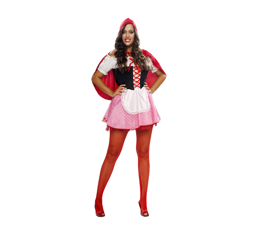 Disfraz de Caperucita Sexy adulta. Talla XL = 44/48. Incluye vestido, delantal y capa con capucha.