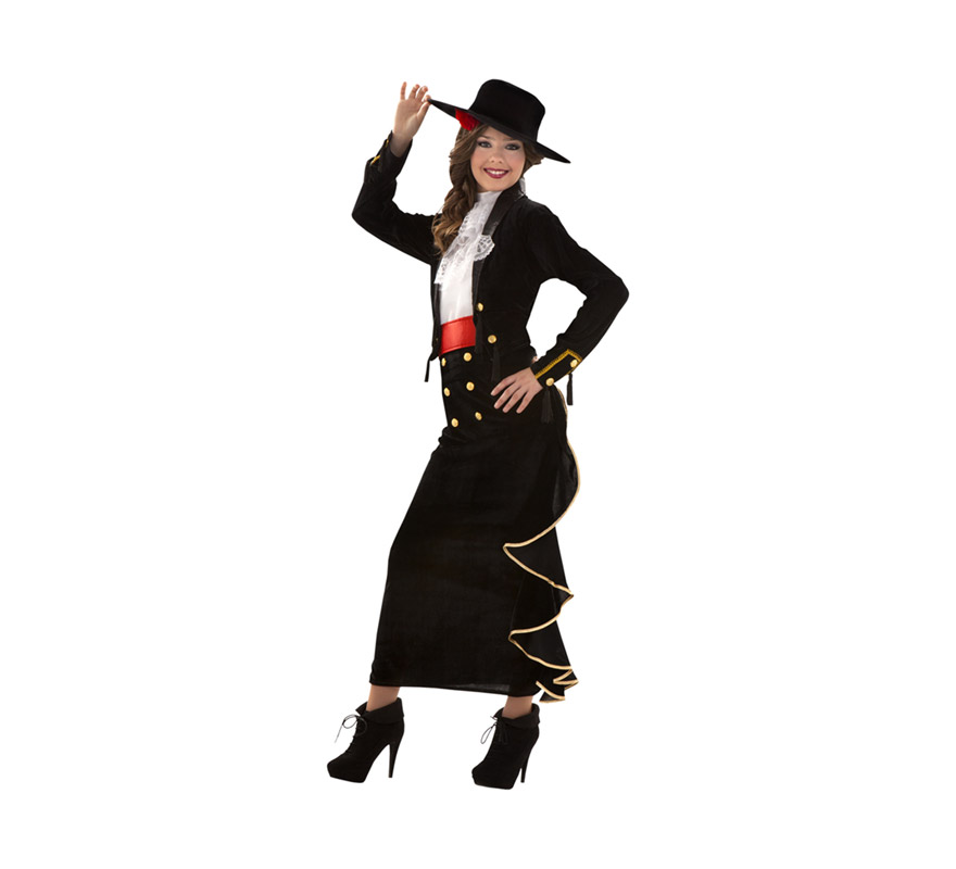 Disfraz de Cordobesa Sexy para mujer. Talla S = 34/38, para adolescentes y para mujeres delgadas. Incluye sombrero con flor, camisa, pecherín, chaqueta, fajín y falda.