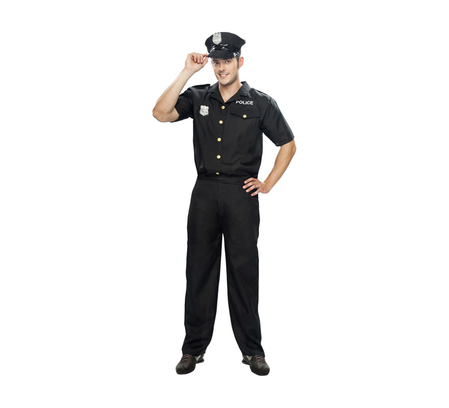 Disfraz barato de Policía para hombre. Talla XL = 54/58. Incluye gorra, camisa y pantalón.