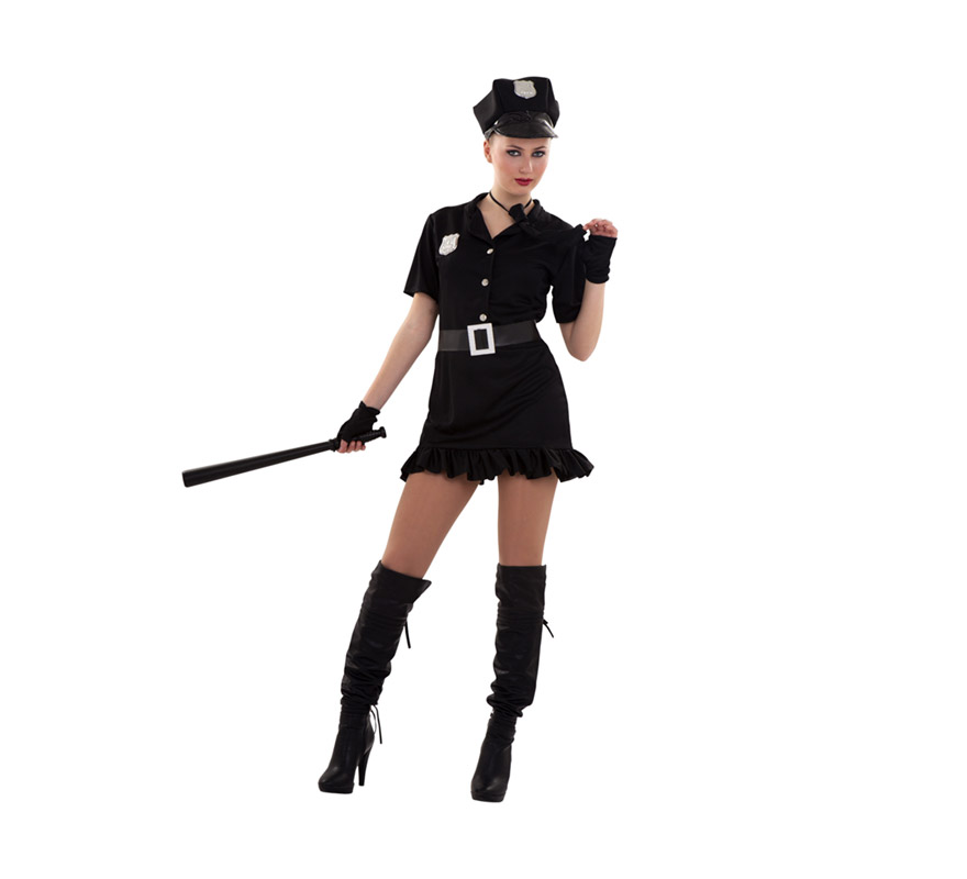 Disfraz barato de Policía Sexy para chicas. Talla S = 34/38, para chicas de 14 a 16 años y mujeres delagadas. Incluye gorra, vestido, cinturón, corbata y guantes o mitones.