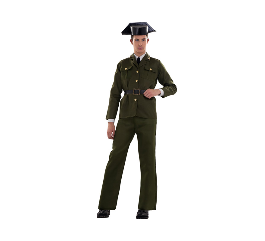Disfraz barato de Guardia Civil para chicos. Talla S = 48/52 para hombres delgados y para chicos de 14 a 16 años. Incluye Tricornio, chaqueta, cinturón y pantalones. ¡¡¡Cuidado con la Benemérita!!!