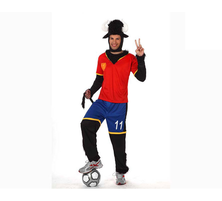 Disfraz de Toro Futbolista de la Selección Española para hombre. Talla XL = 54/58. El disfraz perfecto para animar a nuestra Selección Española sobre todo en la Eurocopa y en el Mundial.
