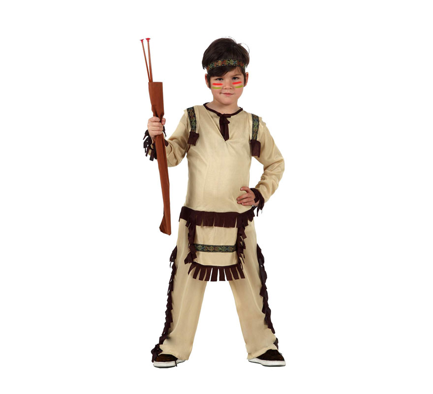Disfraz de Indio para niños de 10 a 12 años. Incluye tocado, camiseta y pantalón. Hacha NO incluida, podrás encontrar hachas en la sección de Complementos.