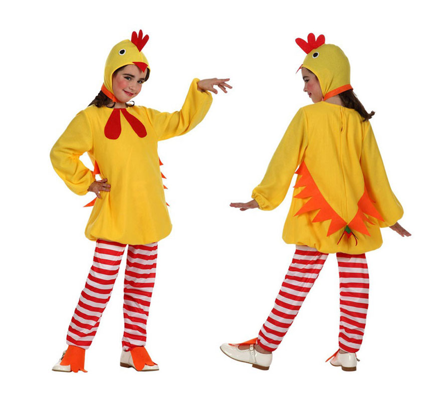 Disfraz de Pollito amarillo para niñas de 3 a 4 años. Incluye pantalón, camiseta y gorro. Disfraz de Pollo.