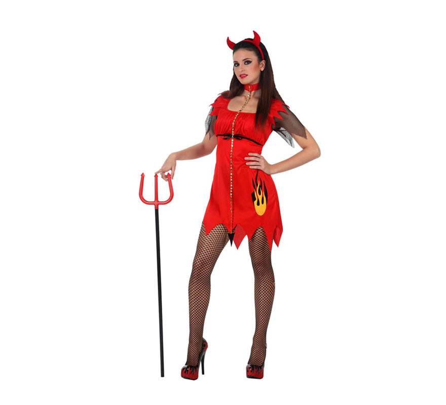 Disfraz de Demonia o Diablesa Sexy para mujer. Talla XL 44/48. Incluye vestido y diadema. Tridente NO incluido, podrás verlo en la sección de Complementos.