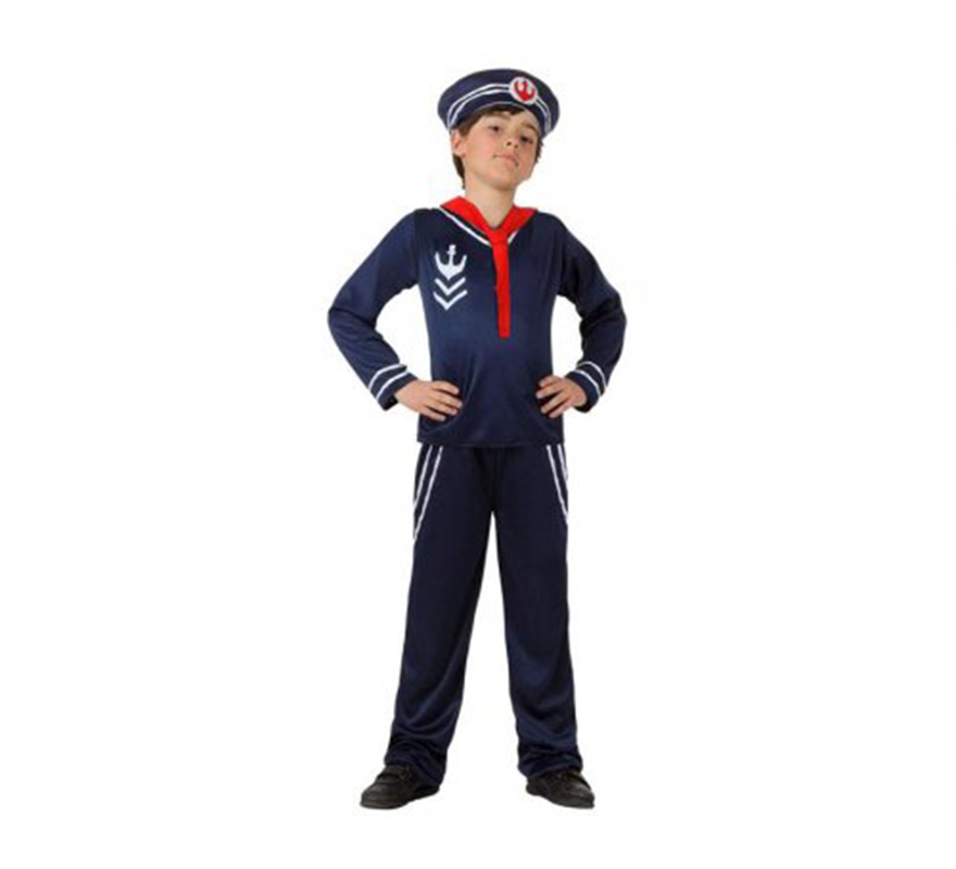 Disfraz de Marinero azul para niños 3 a 4 años. Incluye pantalón, camisa, corbata - pañuelo y gorra. 