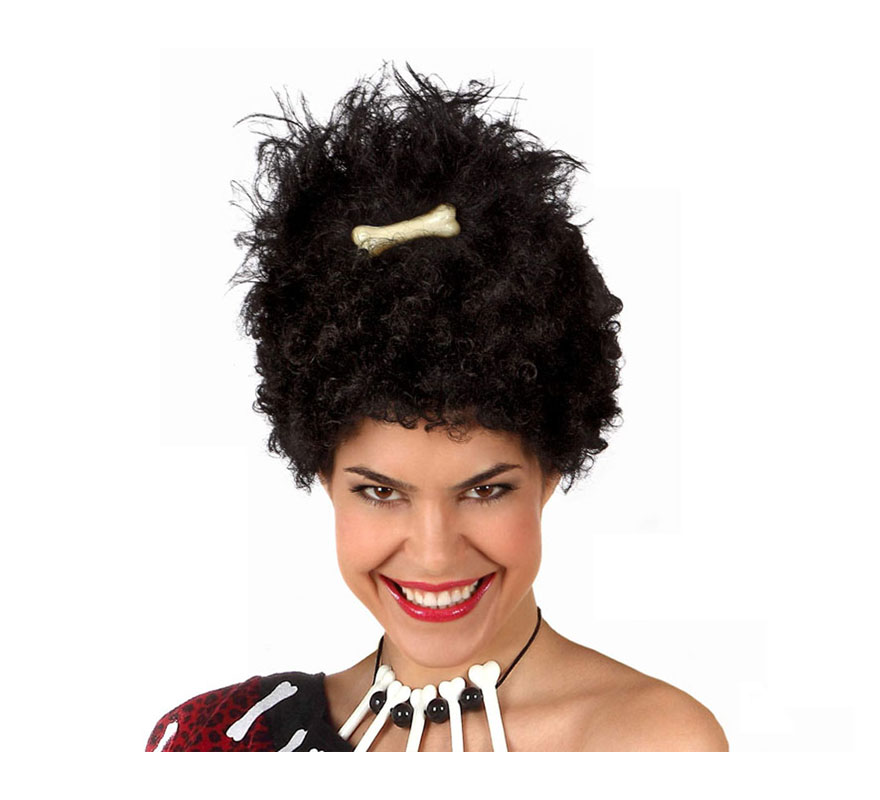 Peluca Afro de Troglodita o de Cavernícola con hueso para mujer.